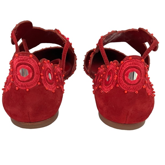TORY BURCH YASMIN d’ORSAY RED SUEDELACE UP FLAT SIZE 7 - Picture 4 of 6